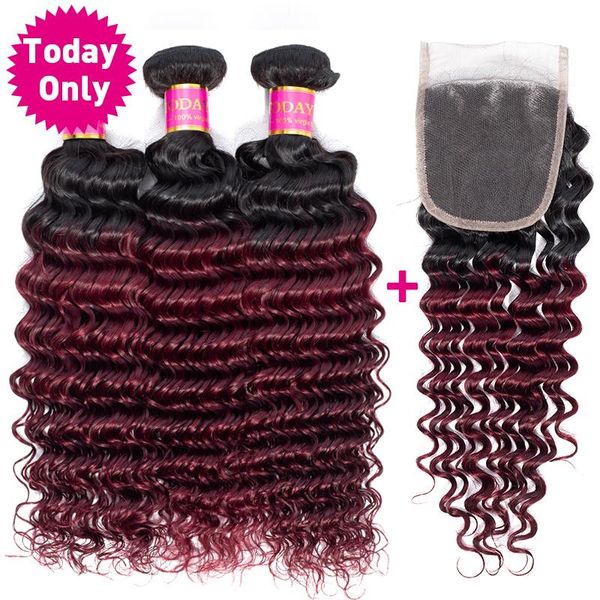 human hair bulks today only malaysian bundles with closure deep wave 1b 99j ombre remy, Black
human hair bulks today only malaysian bundles with closure deep wave 1b 99j ombre remy, Black