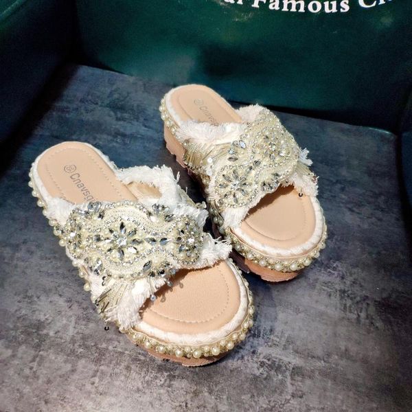 summer heavy industry beaded tassel striped trifle shoes thick-soled single slippers, Black
summer heavy industry beaded tassel striped trifle shoes thick-soled single slippers, Black