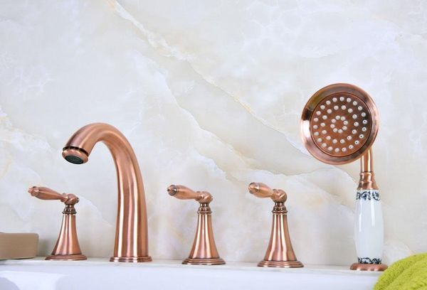 bathroom sink faucets antique red copper brass deck 5 holes bathtub mixer faucet handheld shower widespread set basin water tap atf201
bathroom sink faucets antique red copper brass deck 5 holes bathtub mixer faucet handheld shower widespread set basin water tap atf201