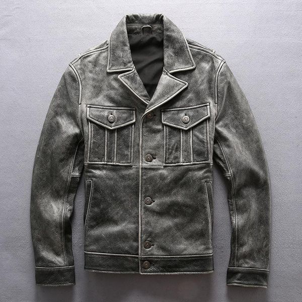 men's leather & faux slim 2021 fit vintage lapel genuine jacket with four front pockets single breased natural cow coat men, Black
men's leather & faux slim 2021 fit vintage lapel genuine jacket with four front pockets single breased natural cow coat men, Black