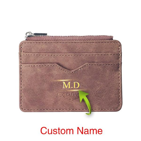 card holders custom name holder korean men's frosted wallet gold zipper coin purse for small package business money bag, Brown;gray
card holders custom name holder korean men's frosted wallet gold zipper coin purse for small package business money bag, Brown;gray
