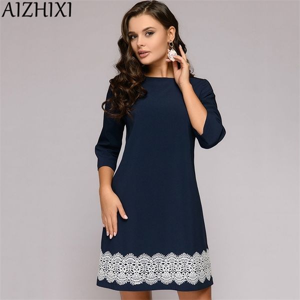 aizhixi lace trim 3/4 sleeve straight dress autumn round neck casual mini women dresses navy blue elegant office lady workwear 210331, Black;gray
aizhixi lace trim 3/4 sleeve straight dress autumn round neck casual mini women dresses navy blue elegant office lady workwear 210331, Black;gray