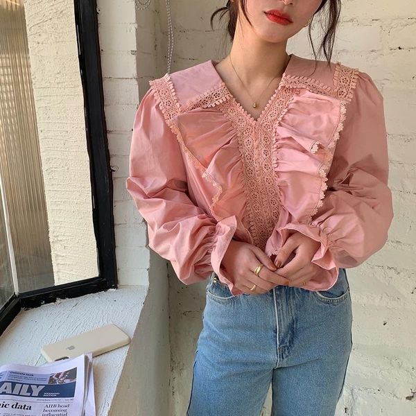 fashion women 2021 spring summer shirts blouses female full puff sleeve loose lace ruffles v-neck korean solid casual wb76 women's &, White
fashion women 2021 spring summer shirts blouses female full puff sleeve loose lace ruffles v-neck korean solid casual wb76 women's &, White