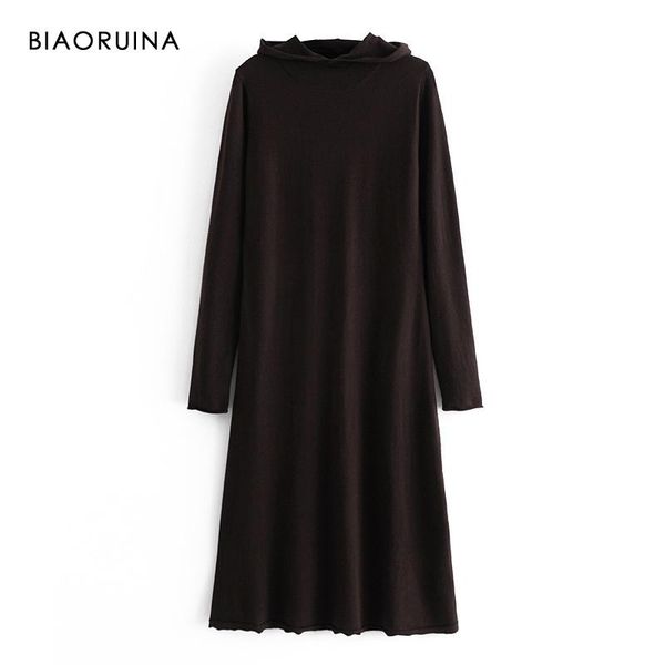 casual dresses biaoruina women's dark brown high waist elegant long hoooded knit dress female all-match minimalist midi vestido, Black;gray
casual dresses biaoruina women's dark brown high waist elegant long hoooded knit dress female all-match minimalist midi vestido, Black;gray