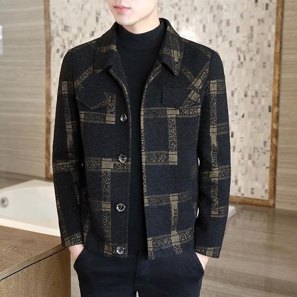 men's wool & blends woolen plaid short jacket 2021 autumn and winter fashion casual lapel slim-fitting trench coat, Black
men's wool & blends woolen plaid short jacket 2021 autumn and winter fashion casual lapel slim-fitting trench coat, Black
