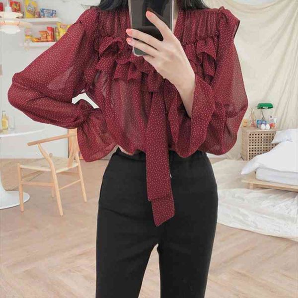 elegant dots printed ruffles chiffon women blouse shirts lace up collar flare sleeve loose female shirts summer, White
elegant dots printed ruffles chiffon women blouse shirts lace up collar flare sleeve loose female shirts summer, White