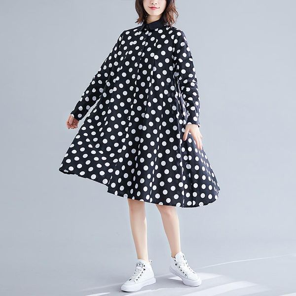 casual dresses plus size autumn spring women elegant shirt dress turn-down collar polka dot black white loose with pockets, Black;gray
casual dresses plus size autumn spring women elegant shirt dress turn-down collar polka dot black white loose with pockets, Black;gray