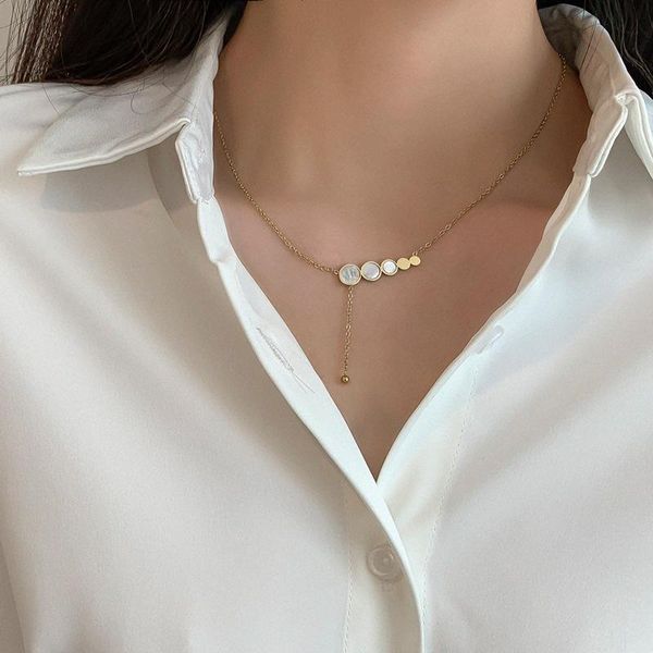 elegant shell coin titanium steel pendant necklce for women ladies small linked hollow chain neckalces party jewellery necklaces, Silver
elegant shell coin titanium steel pendant necklce for women ladies small linked hollow chain neckalces party jewellery necklaces, Silver