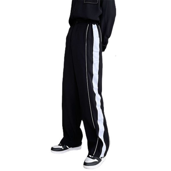 men's pants size stripe splice loose casual trousers men streetwear fashion straight suit pant male tka7, Black
men's pants size stripe splice loose casual trousers men streetwear fashion straight suit pant male tka7, Black