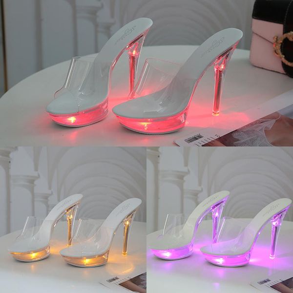 transparent glow 13cm high heels fine flash 3cm platform crystal slippers female summer sandals pole dance shoes, Black
transparent glow 13cm high heels fine flash 3cm platform crystal slippers female summer sandals pole dance shoes, Black