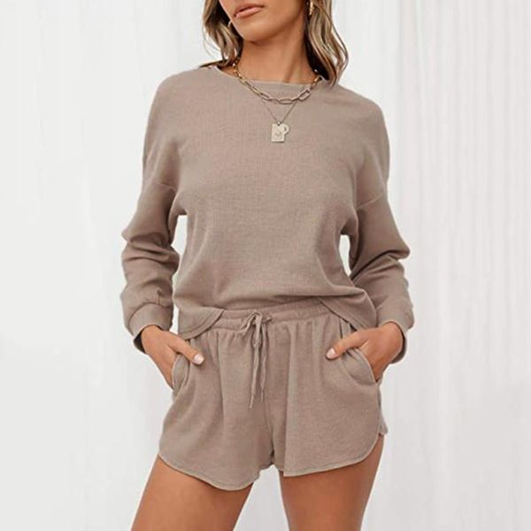 women's tracksuits women summer set long sleeve o-neck short pants suit casual solid color elastic waist lounge wear, Gray
women's tracksuits women summer set long sleeve o-neck short pants suit casual solid color elastic waist lounge wear, Gray