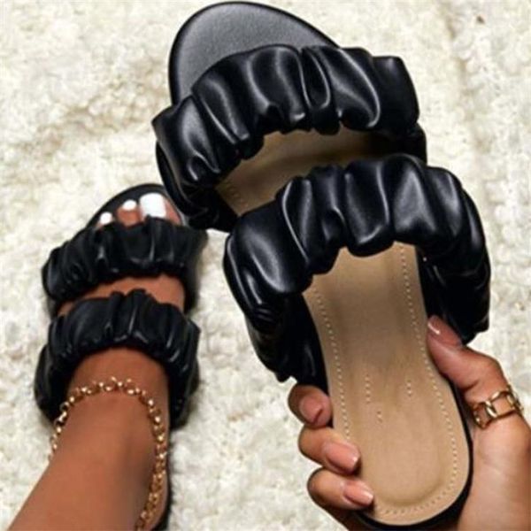 flat shoes female fretwork pu fabric rubber basic slippers, Black