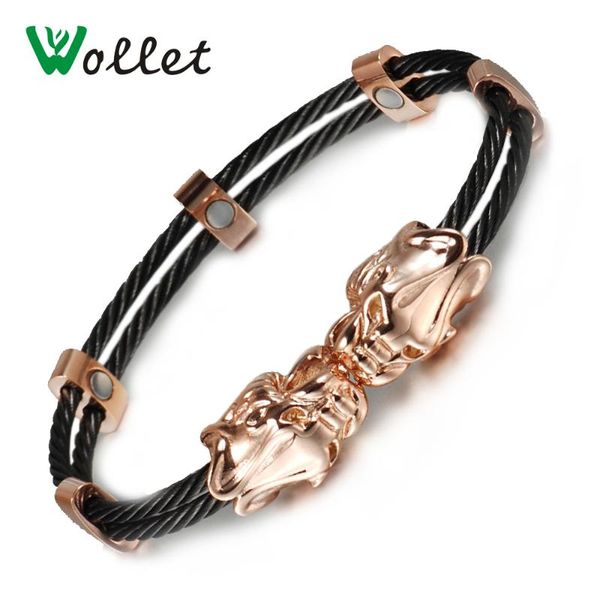 wollet jewelry magnetic stainless steel bracelets bangle for women or men rose gold color dragon head double row black wire link, chain
wollet jewelry magnetic stainless steel bracelets bangle for women or men rose gold color dragon head double row black wire link, chain