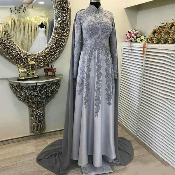 party dresses elegant grey kaftan dubai muslim evening with cape high neck sequins appliques floor length formal dress satin robe de s, White;black
party dresses elegant grey kaftan dubai muslim evening with cape high neck sequins appliques floor length formal dress satin robe de s, White;black