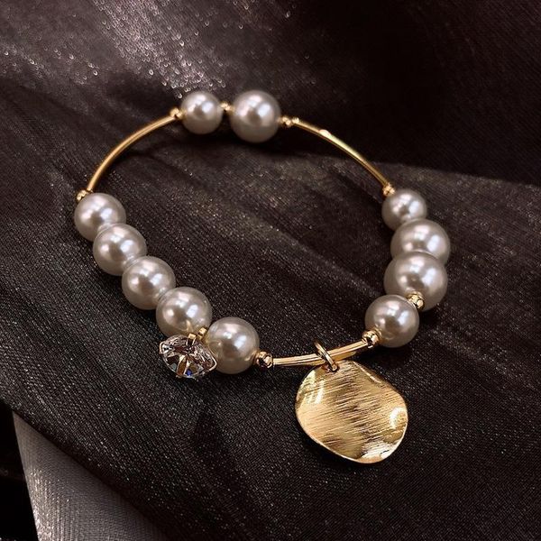 

charm bracelets u-magical temperament gold circle geometrical imitation pearl bracelet for women textured asymmetry jwellery, Golden;silver