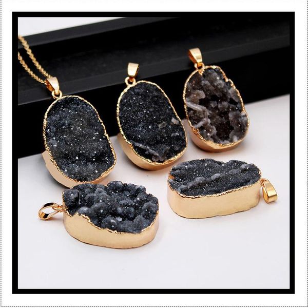 natural druzy stone pendant crystal cluster electroplated necklace diy sweater chain necklaces, Silver
natural druzy stone pendant crystal cluster electroplated necklace diy sweater chain necklaces, Silver