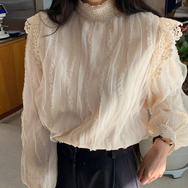 women's blouses & shirts early autumn temperament stand collar blouse women lace stitching loose puff sleeve woman elegant office lady, White
women's blouses & shirts early autumn temperament stand collar blouse women lace stitching loose puff sleeve woman elegant office lady, White