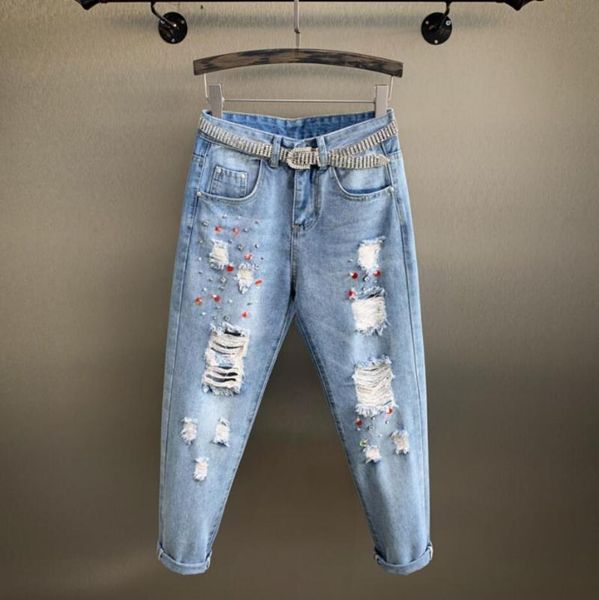 beaded sequined ripped jeans women high waist loose korean casual straight denim harem pants r1565 women's, Blue
beaded sequined ripped jeans women high waist loose korean casual straight denim harem pants r1565 women's, Blue