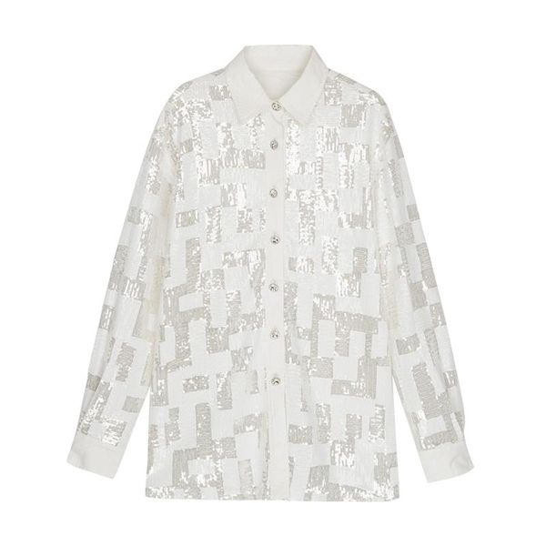 women's blouses & shirts perhaps u white sequined high street turn down collar button long sleeve shirt b0220
women's blouses & shirts perhaps u white sequined high street turn down collar button long sleeve shirt b0220