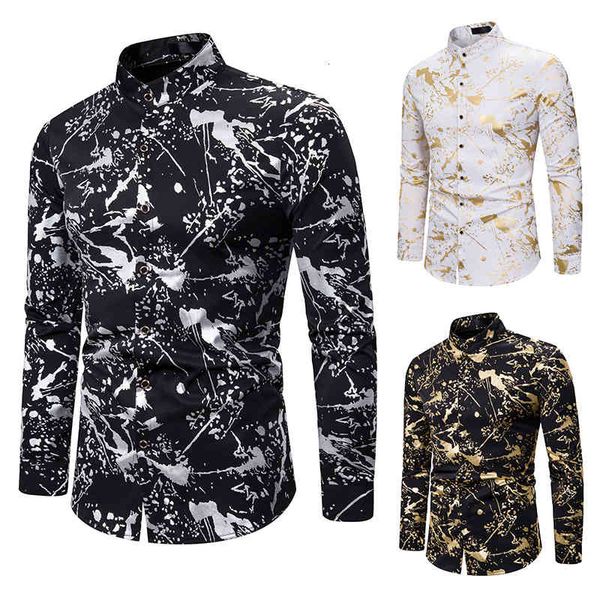 men's long turn down collar cardigan shirt with spray paint single-breasted nightclub style, White;black
men's long turn down collar cardigan shirt with spray paint single-breasted nightclub style, White;black