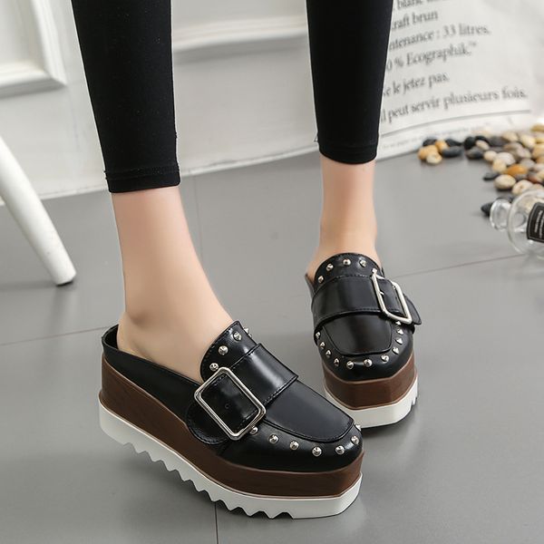 vintage flat platform women shoes british style thick heel buckle rivet leather slip-on oxford shoes woman loafers casual shoes, Black
vintage flat platform women shoes british style thick heel buckle rivet leather slip-on oxford shoes woman loafers casual shoes, Black