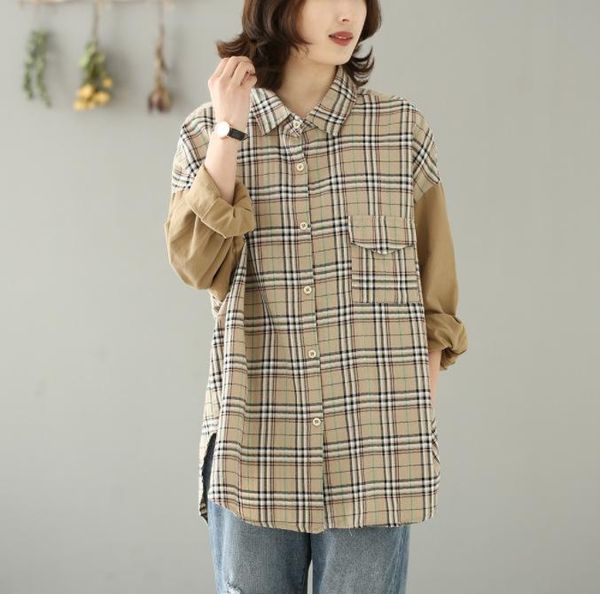 women's blouses & shirts cotton plaid women shirt long sleeve 2021 spring autumn loose casual single breasted pocket fashion, White
women's blouses & shirts cotton plaid women shirt long sleeve 2021 spring autumn loose casual single breasted pocket fashion, White