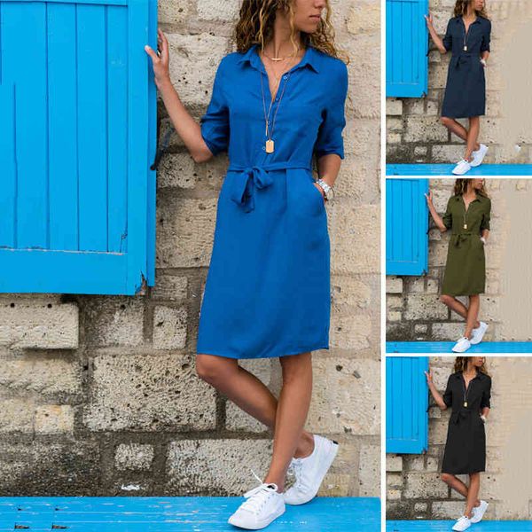 fashion turn-down collar party autumn shirt dress women solid three quarter sleeve summer dress plus size casual vestidos robe 210412, Black;gray
fashion turn-down collar party autumn shirt dress women solid three quarter sleeve summer dress plus size casual vestidos robe 210412, Black;gray
