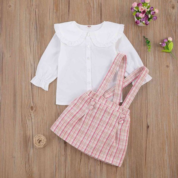 autumn princess kids baby girls clothes sets 2pcs peter pan collar single breasted plaid print bib strap dress, White
autumn princess kids baby girls clothes sets 2pcs peter pan collar single breasted plaid print bib strap dress, White