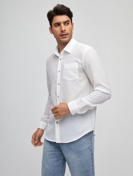 men solid button up shirt p6tk#, White;black
men solid button up shirt p6tk#, White;black