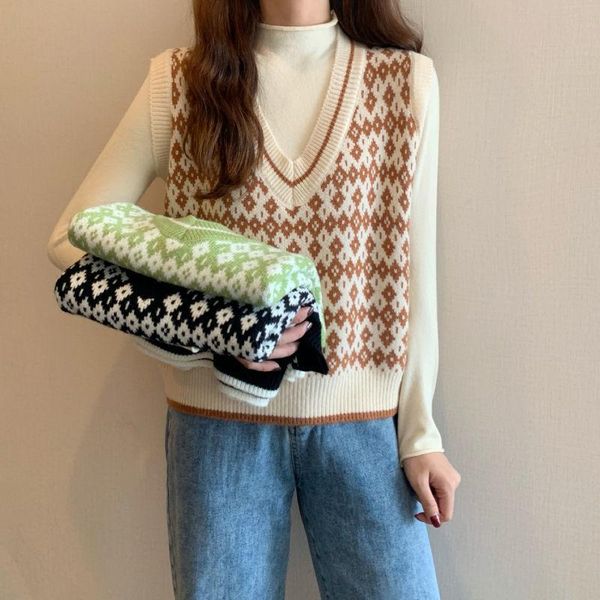 women's vests women sweater vest autumn plaid v-neck female sleeveless knitted vintage loose pullover waistcoat ladies fashion h410, Black;white
women's vests women sweater vest autumn plaid v-neck female sleeveless knitted vintage loose pullover waistcoat ladies fashion h410, Black;white