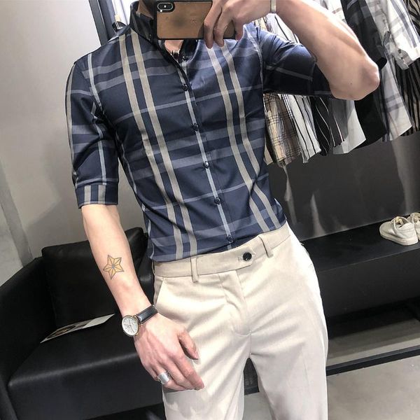 men's casual shirts summer shirt male british slim five-point sleeve plaid printed business with sleeves, White;black
men's casual shirts summer shirt male british slim five-point sleeve plaid printed business with sleeves, White;black