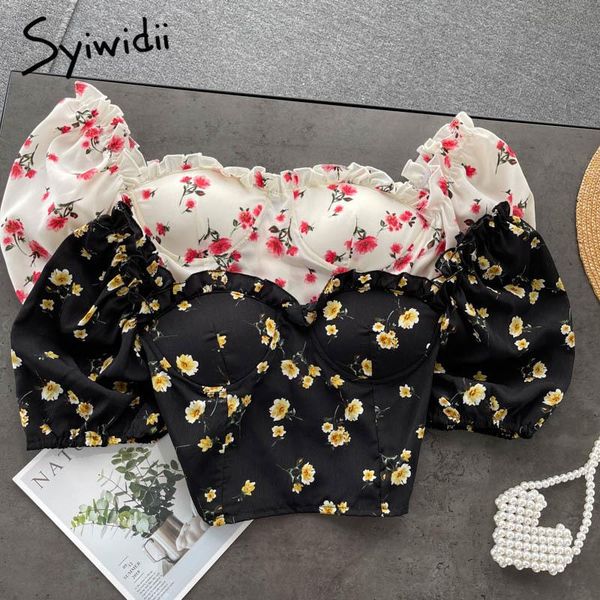 women's blouses & shirts syiwidii floral print women summer 2021 puff sleeve ruffles square collar back zipper slim short crop with br, White
women's blouses & shirts syiwidii floral print women summer 2021 puff sleeve ruffles square collar back zipper slim short crop with br, White