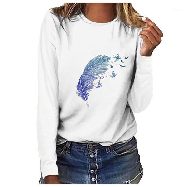 women's t-shirt winter tshirt loose o neck long sleeve basic cotton oversized tshirts feather print camisas mujer d7, White
women's t-shirt winter tshirt loose o neck long sleeve basic cotton oversized tshirts feather print camisas mujer d7, White