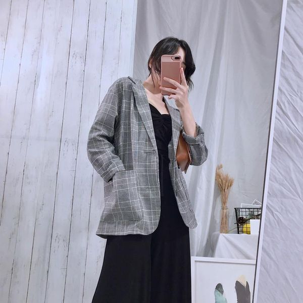women's suits & blazers casual plaid women blazer jacket notched collar double breasted female suit coat fashion outerwear blaser femme, White;black
women's suits & blazers casual plaid women blazer jacket notched collar double breasted female suit coat fashion outerwear blaser femme, White;black