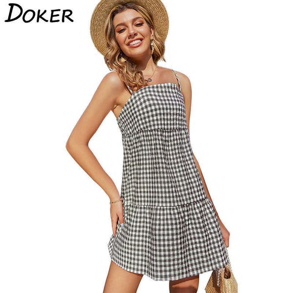 plaid print sleeveless suspender backles dress casual loose party beach summer female mini es 210604, Black;gray
plaid print sleeveless suspender backles dress casual loose party beach summer female mini es 210604, Black;gray