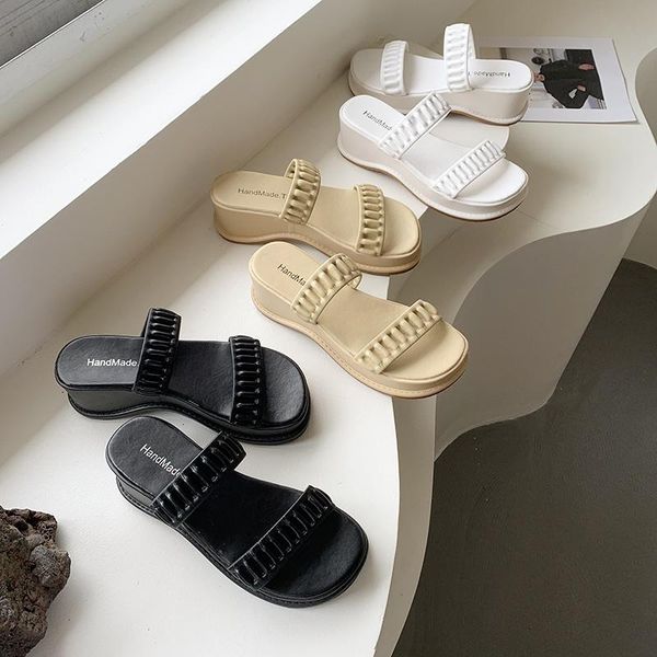 slippers women summer female shoes med platform luxury slides 2021 flat designer soft pu rome fashion ladies' sli, Black 
slippers women summer female shoes med platform luxury slides 2021 flat designer soft pu rome fashion ladies' sli, Black