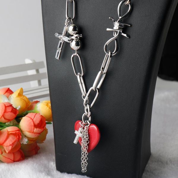 pendant necklaces vintage punk red peach heart shape for women hip hop gothic cross charms thorns chain necklace jewelry gift, Silver
pendant necklaces vintage punk red peach heart shape for women hip hop gothic cross charms thorns chain necklace jewelry gift, Silver