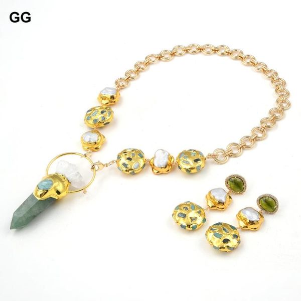 earrings & necklace guaiguai jewelry natural keshi pearl chrysoprases green muscovite point white quartz raw pendant chain sets, Silver
earrings & necklace guaiguai jewelry natural keshi pearl chrysoprases green muscovite point white quartz raw pendant chain sets, Silver