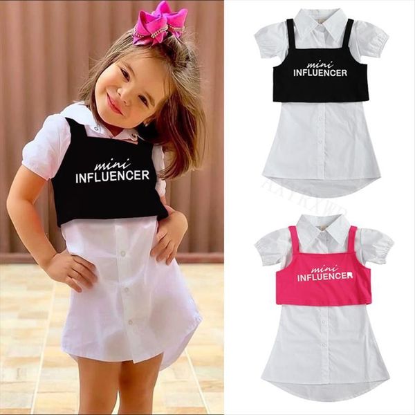 2 7y summer fashion children kids baby girls clothes sets short sleeve button shirts dress letter print vest outfits, White
2 7y summer fashion children kids baby girls clothes sets short sleeve button shirts dress letter print vest outfits, White