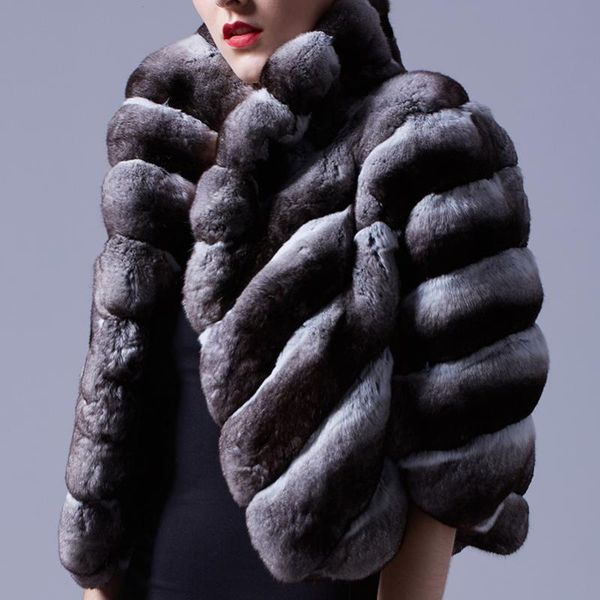 women's fur & faux arlenesain custom women short deep gray chinchilla shawl coat.753, Black