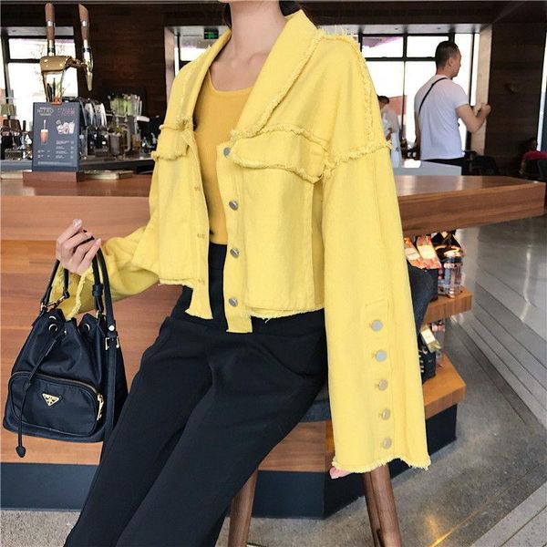 women's jackets 2021 punk yellow short basic denim hole jacket women jeans coats streetwear lapel irregular hem jean outwear korean cl, Black;brown
women's jackets 2021 punk yellow short basic denim hole jacket women jeans coats streetwear lapel irregular hem jean outwear korean cl, Black;brown