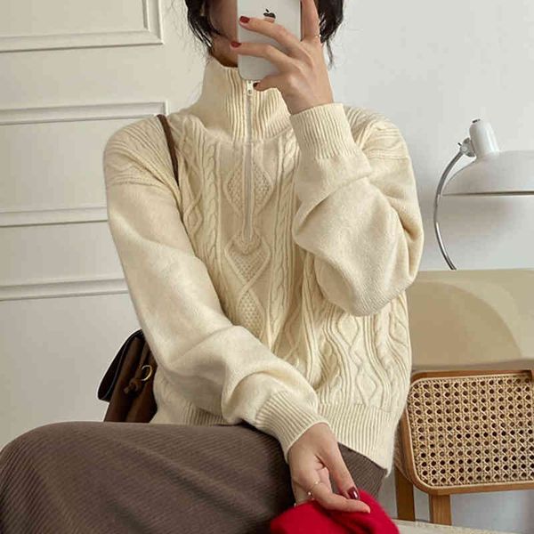 ol twist pullovers outwear warm sweater women autumn winter elegant turtleneck zipper knitted sweaters female 210421, White;black
ol twist pullovers outwear warm sweater women autumn winter elegant turtleneck zipper knitted sweaters female 210421, White;black