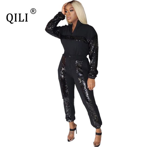 women's jumpsuits & rompers qili women sequin two piece set outfits casual jumpsuit sequined patchwork office lady full sleeve, Black;white
women's jumpsuits & rompers qili women sequin two piece set outfits casual jumpsuit sequined patchwork office lady full sleeve, Black;white