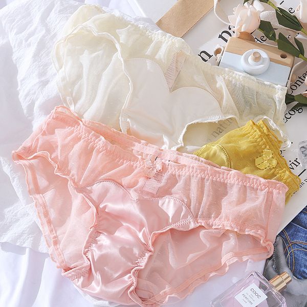 new satin lace underpants simple wave point mesh transparent summer thin women's triangle bottoms, Black;pink
new satin lace underpants simple wave point mesh transparent summer thin women's triangle bottoms, Black;pink