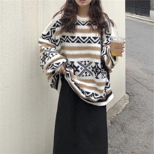women's sweaters harajuku style spring autumn 2021 korean loose sweater pullover jacquard long-sleeved o-neck women, White;black
women's sweaters harajuku style spring autumn 2021 korean loose sweater pullover jacquard long-sleeved o-neck women, White;black