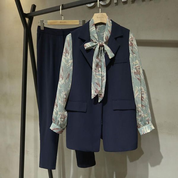 women's two piece pants women spring autumn 2021 fashion solid printed bow shirts + vests long suits female causal loose three pieces s, White
women's two piece pants women spring autumn 2021 fashion solid printed bow shirts + vests long suits female causal loose three pieces s, White