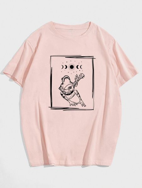 men frog & moon print tee k7cj#, White;black