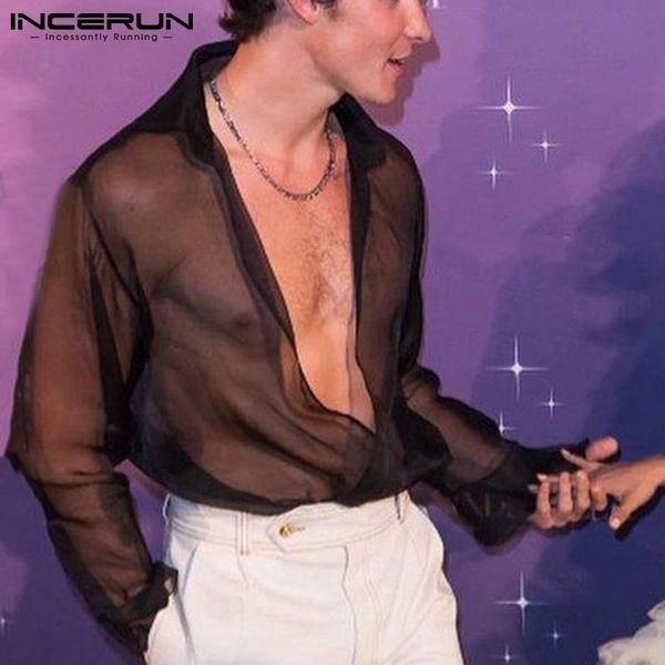 men's casual shirts leisure fashionable blouse loose party shows male see through net yarn breathable mesh 2021 incerun, White;black
men's casual shirts leisure fashionable blouse loose party shows male see through net yarn breathable mesh 2021 incerun, White;black