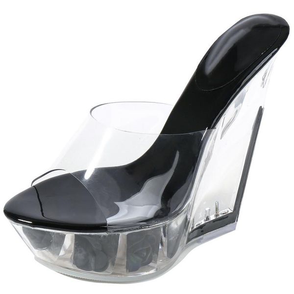 35-39 size 14 cm waterproof platform transparent flower sandals high heels summer women's shoes slippers, Black
35-39 size 14 cm waterproof platform transparent flower sandals high heels summer women's shoes slippers, Black