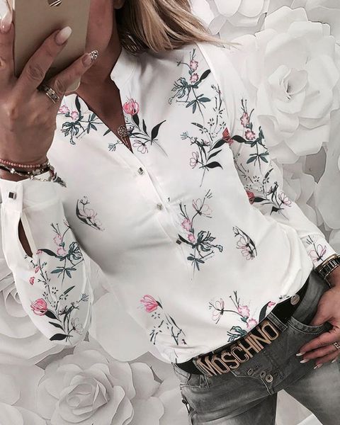 womens shirts women shirt floral v neck long sleeved printed autumn spring female casual blouse, White
womens shirts women shirt floral v neck long sleeved printed autumn spring female casual blouse, White